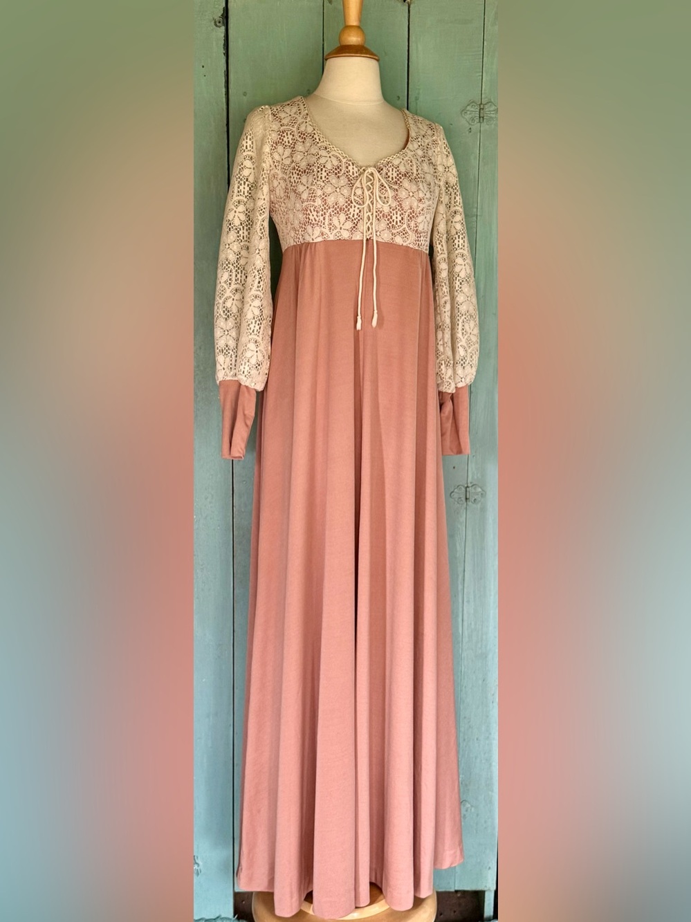 VTG 70's Rags by Kressandra Boho Chic Festival Cottagecore Maxi Empire Dress S